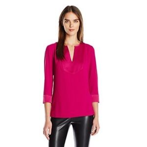 Trina Turk Upbeat Carmel Crepe Split-Neck Tunic Top, Boysenberry - extra small